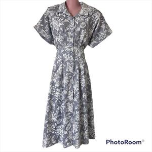 Vtg Stewart Alan 1980's Dress 14 Petite Secretary Floral Gray White NOS NWT